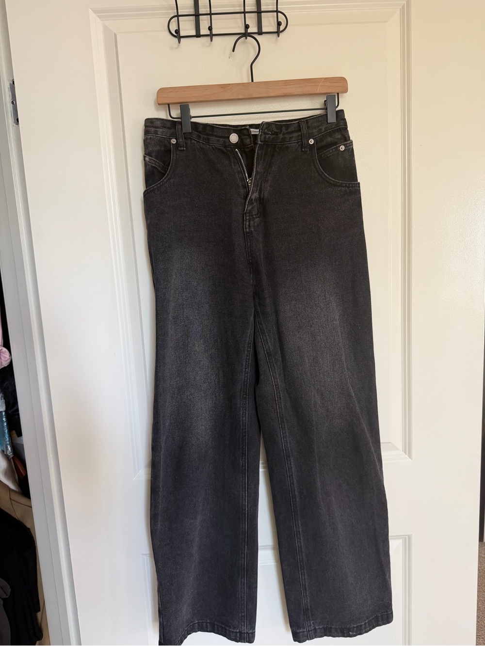 Wide Leg Black Denim Jeans